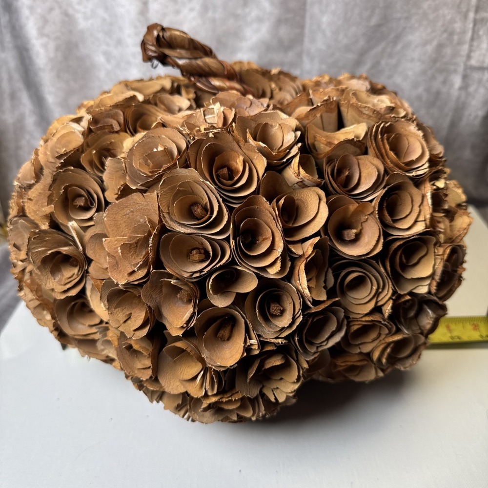Brown Shaved Wood Pumpkin Fall Autumn Home Decor -Lg FALL DECOR Thanksgiving